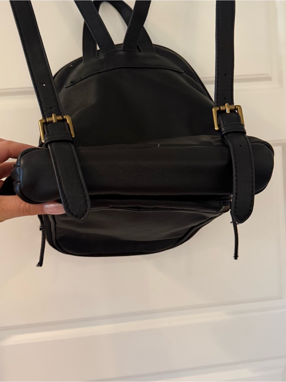 Margot Black Mini Small Leather Square Backpack 11.5" by 9" Travel Adjustable - Picture 9 of 9